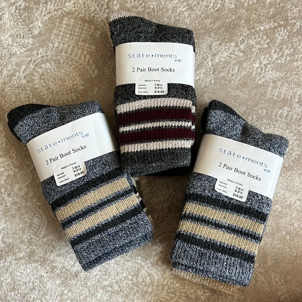 Brand New Statements 6 Pairs of Boys Striped Cotton Boot Socks Neutral Fall